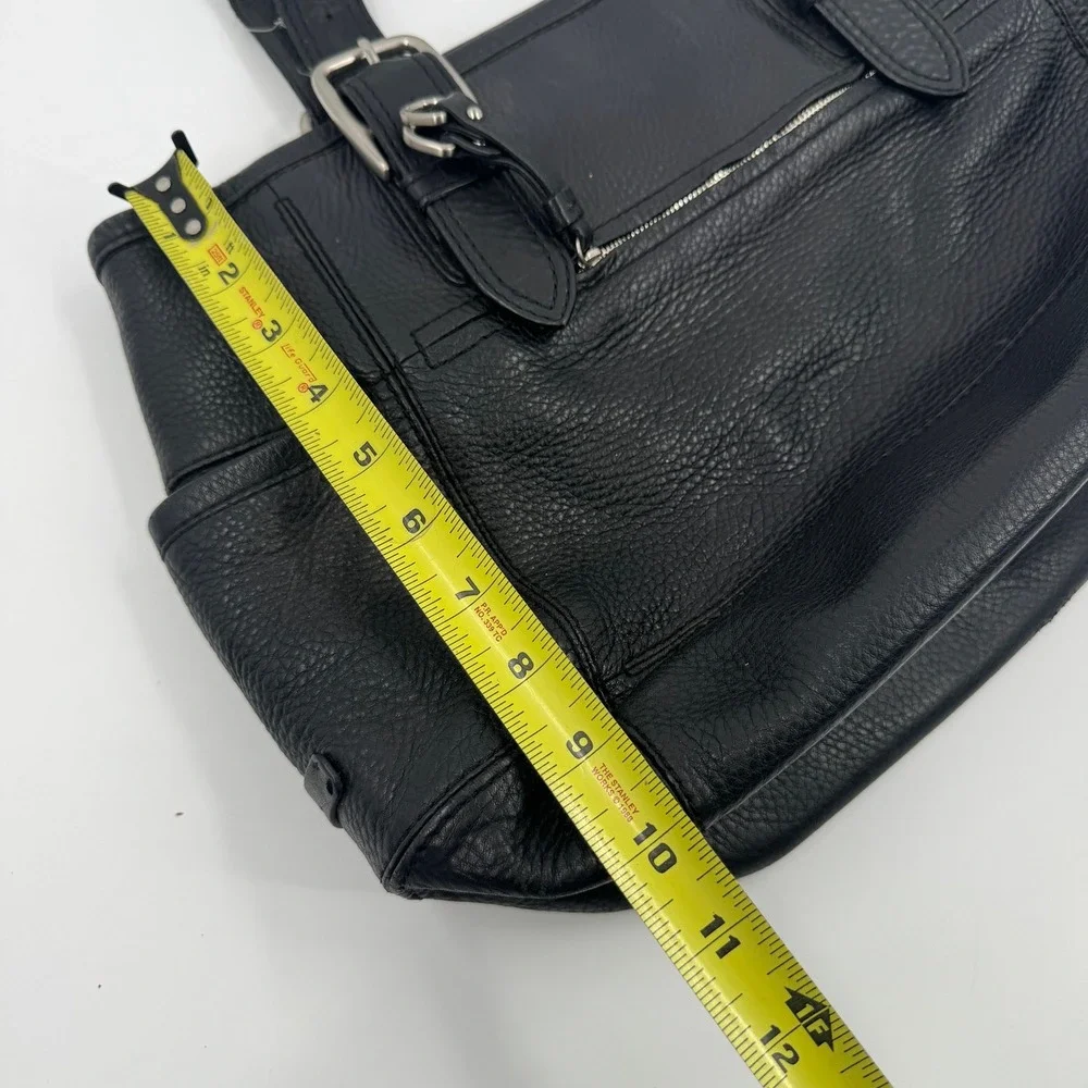 Cole Haan Black Pebbled Leather Tote Bag Silver Buckle Accent Shoulder Bag - Picture 3 of 14